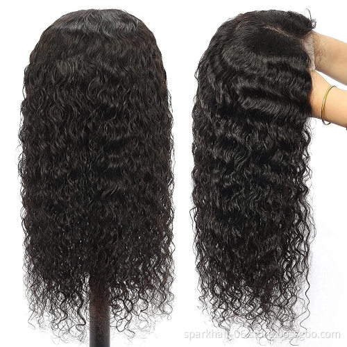 Cheap Raw Brazilian Virgin Water Wave Human Hair Lace Front Wig Pre-Plucked Transparent Swiss Lace Closure Wigs for black women